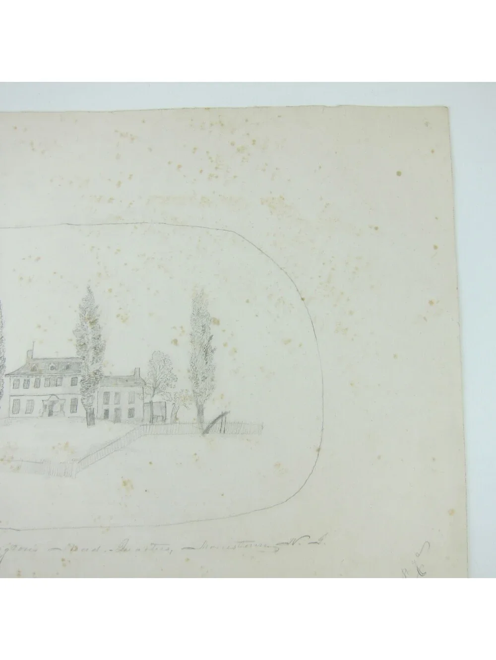 Antique Sketch Ford Mansion Washington Headquarters Morristown NJ Pencil Drawing